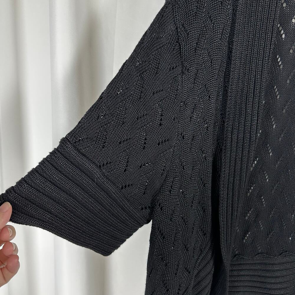 Nygard Collection Black Shawl Collar Knit Pattern Open Front Cardigan 1X Elegant - Picture 3 of 8